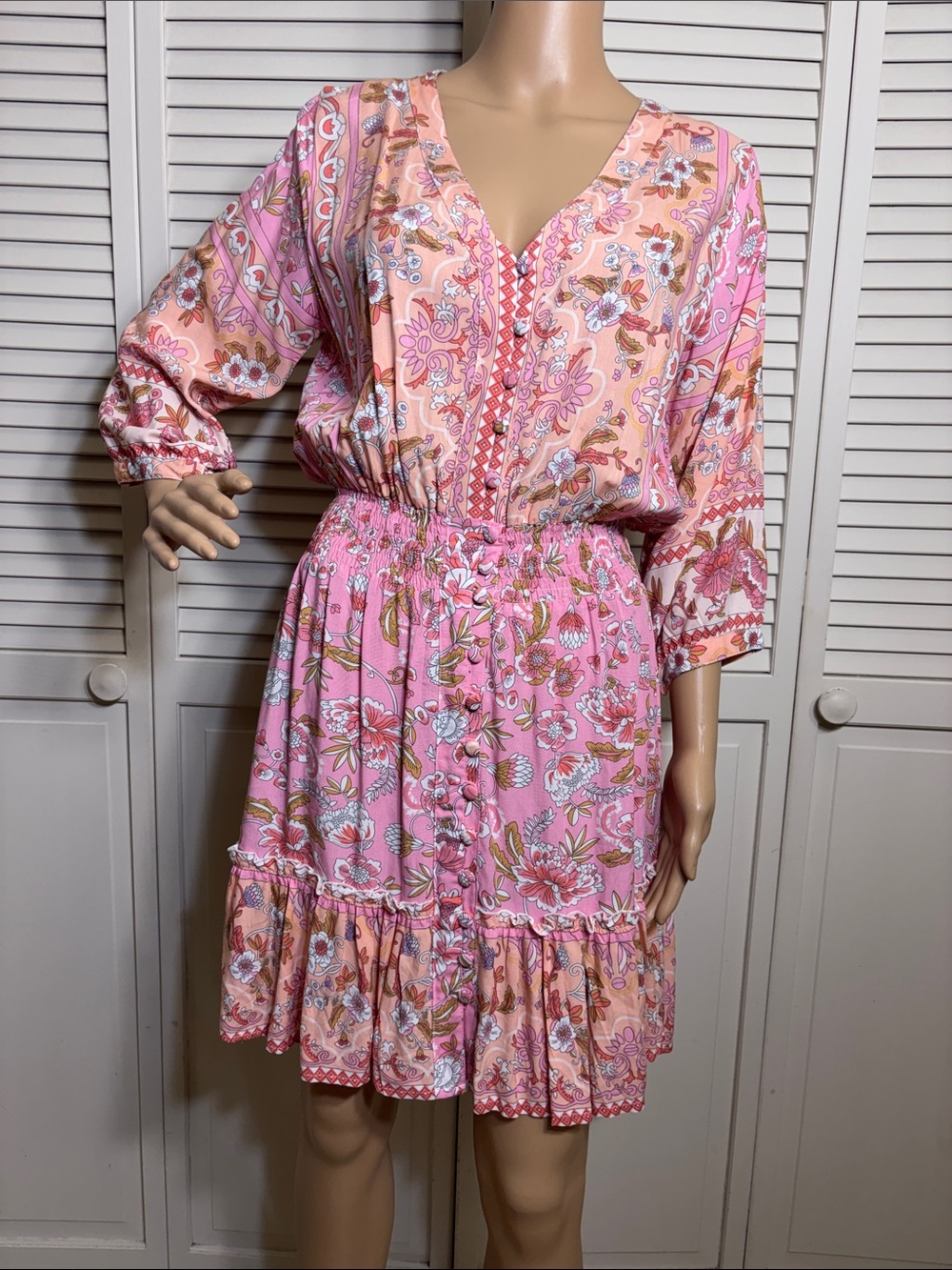 Walker & Wade Floral & Paisley Pink & Orange Mini Dress Medium